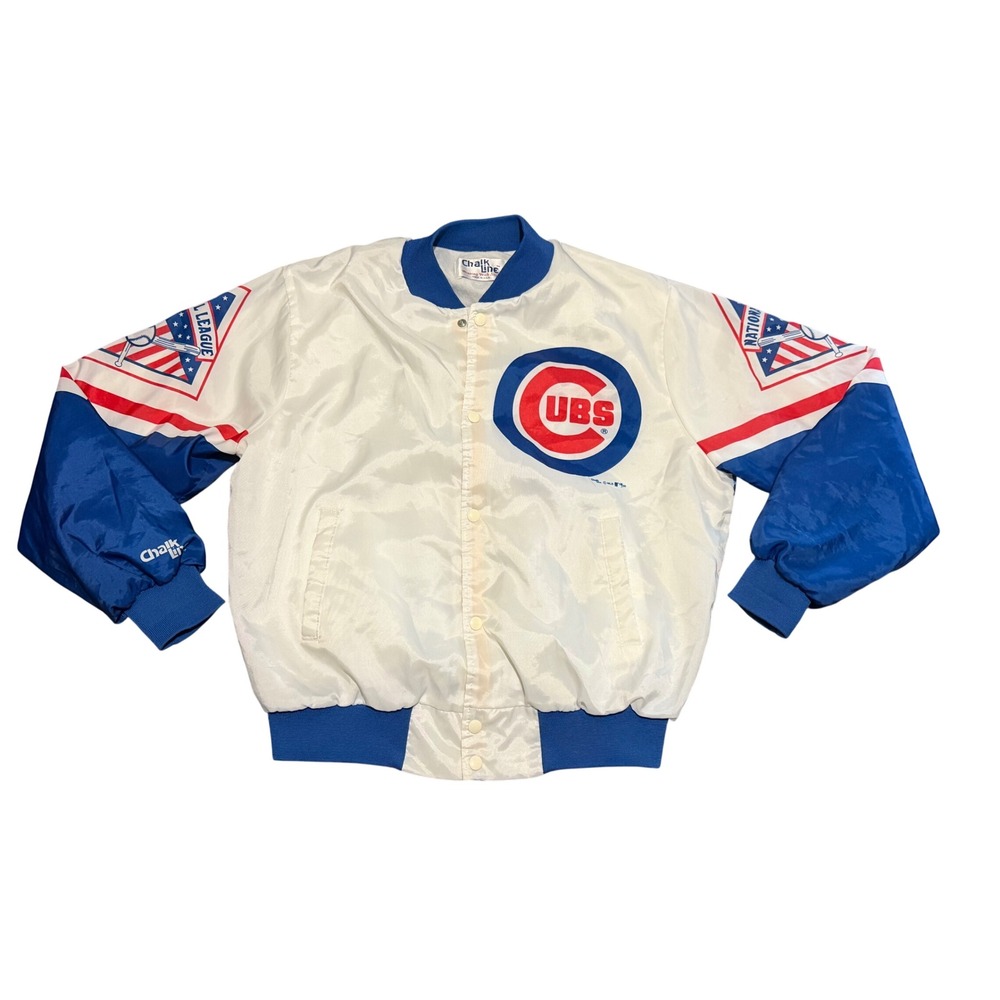 Vintage 1989 Chalk Line Chicago Cubs Wrigley Field Satin Bomber Jacket Mens L